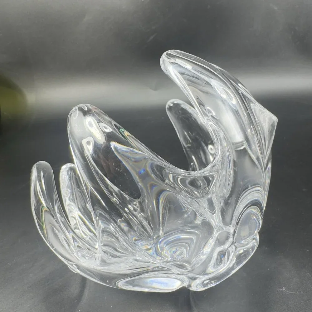 Vannes Clear Crystal France‎ Le Chatel Abstract Freeform Art Glass Bowl Signed